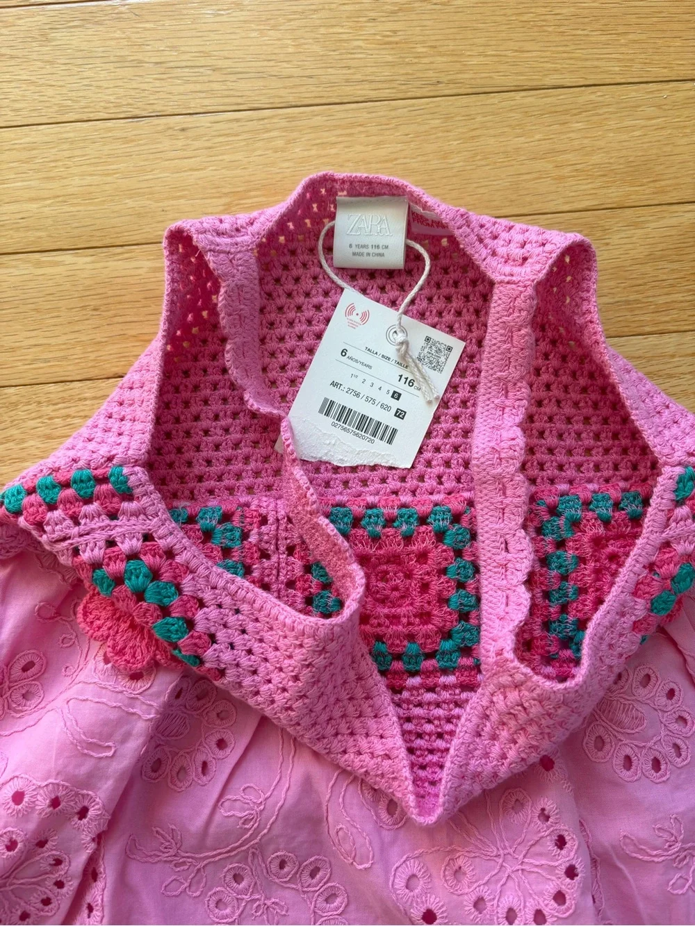 Zara Girls' Pink Crochet & Floral Sundress Set - Hot Pink, Coral, Yellow